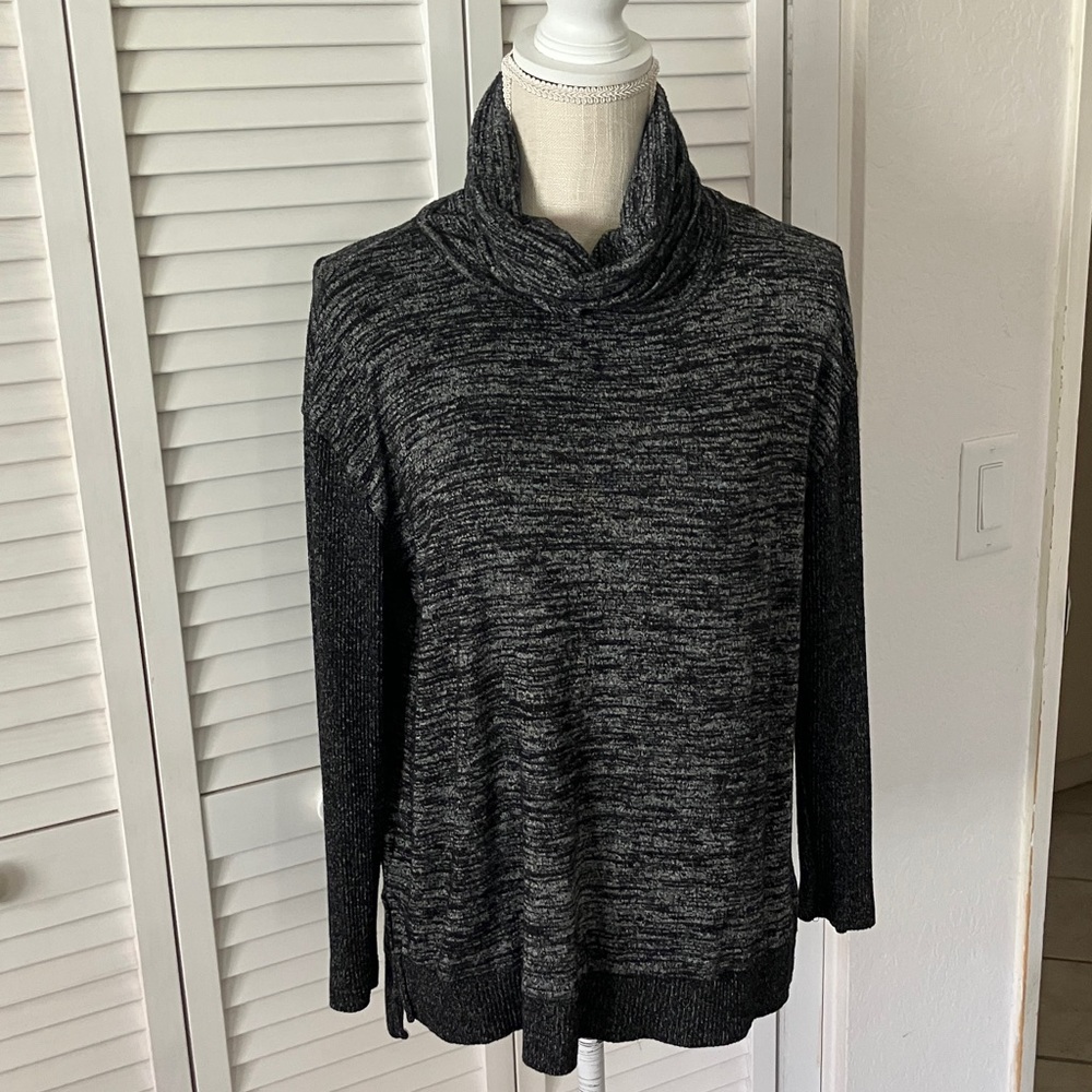 Sonoma Black Marled Cowl Neck Thin Sweater Top size PM